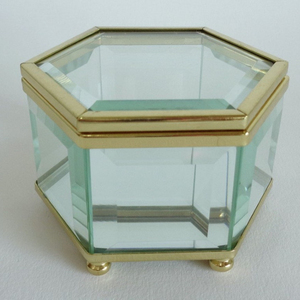 1557# <b>Glass</b>-Steel Jewelry Vtg <b>Box</b> - Product Image 1