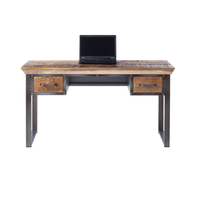 Bureau de travail commercial moderne en bois massif, pliable et convertible, avec étagères de rangement à 2 niveaux et bureaux informatiques, modèle Blue Ocean