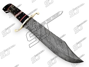 Couteau Bowie en acier damassé fait à la main avec poignée en os et gaine en cuir fin couteau d'extérieur couteau en gros - Product Image 2