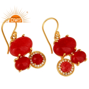 Designer <b>Red</b> Aventurine Gemstone <b>Earrings</b> Brass Fashion Jewelry Wholesale Supplier Dainty Collection - Product Image 2