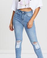 OEM Plus Size Mid High Collar Straight Plaid Denim Women Stretch Ripped Breathable Eco-Friendly Waterproof Streetwear Casual