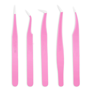 อุปกรณ์ต่อขนตา,แหนบต่อขนตาสเตนเลสสตีลสีชมพูอ่อนเคลือบผงหลายปลายด้ามจับเพชรโลโก้ที่กำหนดเองยอมรับแหนบขนตา - Product Image 1