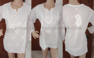 Mùa Hè Mặc Cotton Lucknow Chikan Tay Thêu Dài Kurti-cộng Với Kích Thước Phụ Nữ Bông Trắng Kurta-bãi Biển Mặc Áo Chẽn-Kurti - Product Image 3