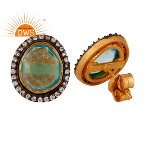 Natural Blue Topaz Gemstone Gold Plated <b>Stud</b> <b>Earrings</b> Supplier 925 <b>Silver</b> <b>Stud</b> <b>Earrings</b> Jewelry Manufacture - Product Image 3