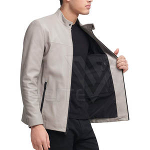 แจ็กเก็ตหนังหนาสำหรับผู้ชาย, เสื้อบอมเบอร์ลำลองแฟชั่นทรงยาวคอตั้งและผ้าแคนวาส - Product Image 5