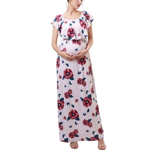 Top Selling Linen/Cotton High Quality Export Oriented Short Sleeve O Neck Printed Floor-Length <b>Ball</b> <b>Gown</b> Eco-Friendly <b>Maternity</b> - Product Image 4