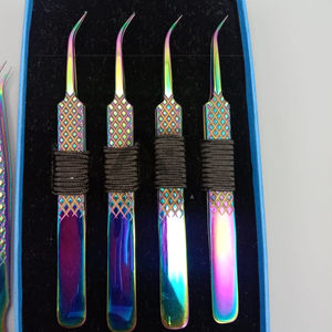 Pinzas de pestañas de acero inoxidable con logotipo personalizado, agarre de diamante de color multiplasma de punta recta curva J para pestañas de gran volumen - Product Image 3