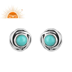 Arizona Turquoise Gemstone Earring Oxidized Jewelry Manufacturer Designer Round 925 Silver Stud Earring Supplier