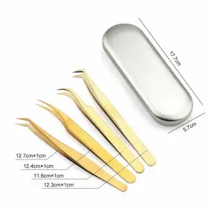 Premium look Gold Color Eyelash Extension Gold Tweezers Kit w/ Holder Bag