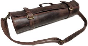 Brown Leather <b>Tool</b> <b>Roll</b> Bag With Top Handle And Buckle Closure For Universal <b>Tool</b> Storage - Product Image 4
