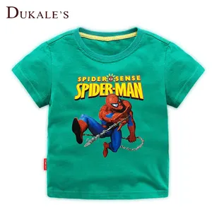 Camiseta de personaje de Spider-Man para niños, camiseta de manga corta de dibujos animados, camiseta lisa informal de color amarillo claro con tela de algodón