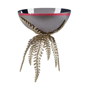 Luxury Silver Stainless Steel Decorative Bowl Elegant Dry Nuts or Multifunction Bowl with Brass Leaf Stand for Parties - Product Image 1