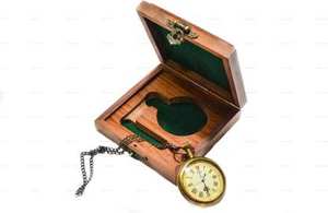 Reloj de bolsillo de barco analógico de latón de aspecto antiguo con caja de madera Cadena de reloj de bolsillo de latón antiguo CHLW044 de Calvin handcraft - Product Image 2