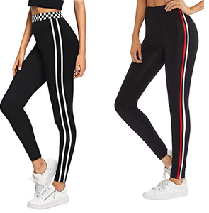 Legging de pantalon slim extensible pour femmes, 92% Polyester 8% Spandex, rayé, Logo personnalisé, de haute qualité, vente en gros - Product Image 6