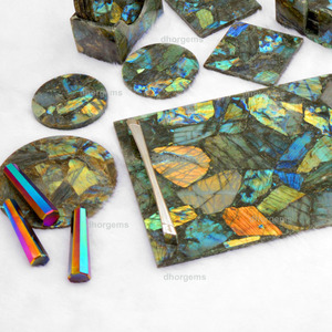 Juego de Posavasos y Bandeja de Labradorita |   Posavasos de Cristal Natural Tallado, Bandeja Espejo, Joyero, Posavasos para Coche, Decoración del Hogar - Product Image 4