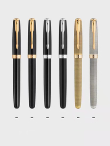 Jinhao 75-pluma estilográfica con logotipo personalizado, pluma ejecutiva de precisión grabada de metal negro, pluma media con clip dorado