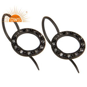 Conjunto de topacio blanco de plata de ley hecho a mano oxidado negro, pendiente de gancho, joyería de piedras preciosas, Colección clásica, Colección delicada - Product Image 2