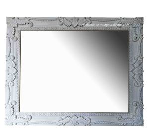 Espejos de pared de maquillaje blanco tallado de madera artística barroca estilo de diseño europeo para aplicación de dormitorio madera maciza de caoba - Product Image 1
