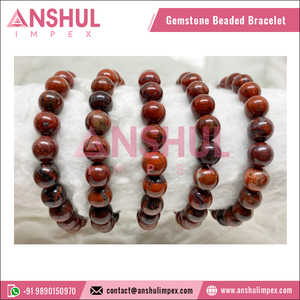 Worldwide Selling Red Color Healing 7.5in Poppy Jasper Round <b>Gemstone</b> Hand Beaded <b>Bracelet</b> at Wholesale Market Price - Product Image 5