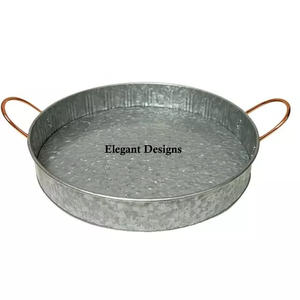 Plateau de service personnalisé, plateau de service de luxe en fer plaqué blanc, forme ronde, livraison gratuite - Product Image 2