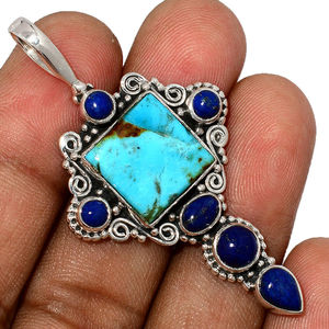 ล่าสุด925เงินสเตอร์ลิงเครื่องประดับ Blue Mohave Turquoise แอริโซนา & Lapis จี้ - Product Image 1