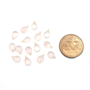 Pendentif en argent sterling plaqué or avec bail, forme poire en quartz rose, 10 à 12 mm - Product Image 2