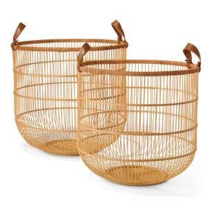 Ensemble de 2 paniers en bambou minimalistes de stockage d'intérieur de produit le plus chaud avec des paniers-cadeaux en bambou brun de poignée - Product Image 1