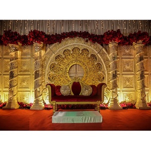 Petit Budget Décoration De Scène De Mariage Indien Meilleur Or Tactile Décoration De Scène De Mariage Traditionnel Mariage Or Blanc Décor D'étape - Product Image 1