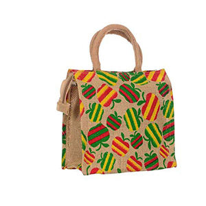 Sac à provisions en jute biodégradable de qualité supérieure fait à la main en Inde avec poignée zippée créateur fantaisie pour une utilisation polyvalente - Product Image 3