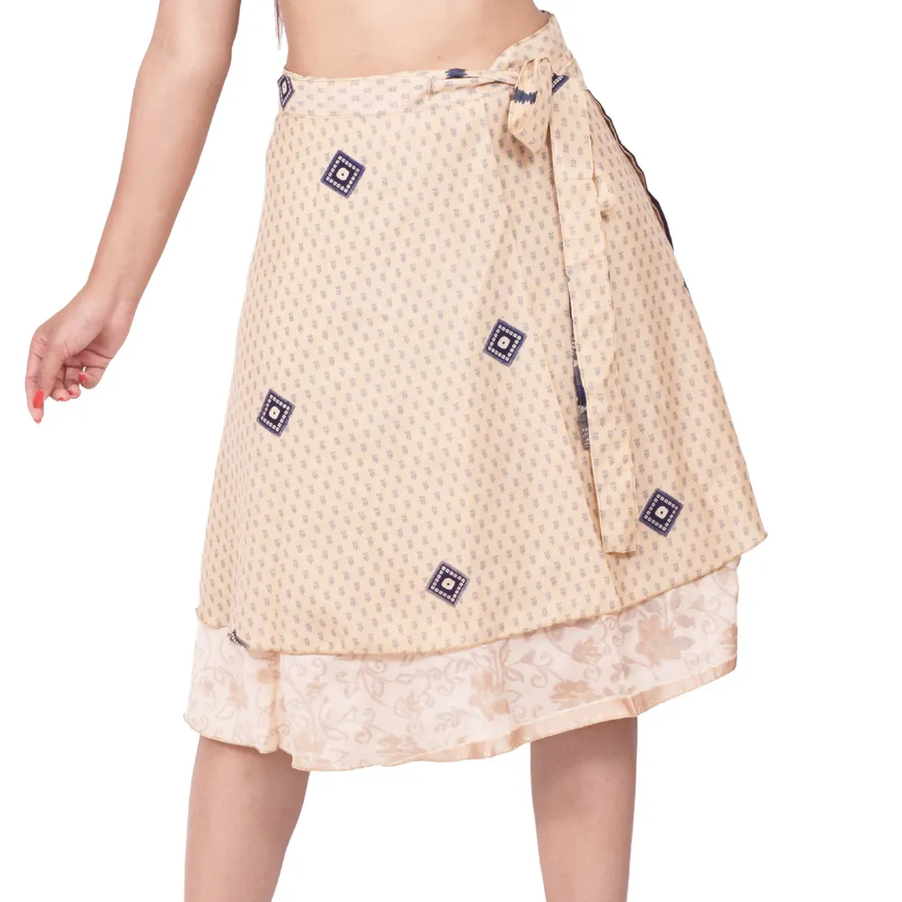 Exclusive Handmade Indian Magic Wrap Skirt Reversible Sari Silk Short Skirts For Beach Wear