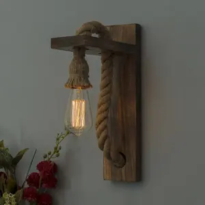 Rope Wall Lamp with Wooden Stand -26 cm X 29 cm