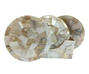 Posavasos de forma redonda hecho a mano con soporte Mother of Pearl & MFD del fabricante de la India a la venta para esteras y almohadillas - Product Image 5