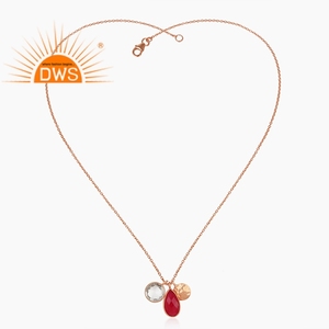 Collier avec pendentif en pierres précieuses naturelles pour femmes, pendentifs multi-pierres, plaqué or Rose 18k, en argent 925, vente en gros - Product Image 2