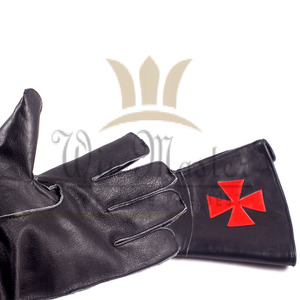 Gants maçonniques Chevalier de Malte Couleur kaki Gants en cuir souple Croix maltaise - Product Image 6