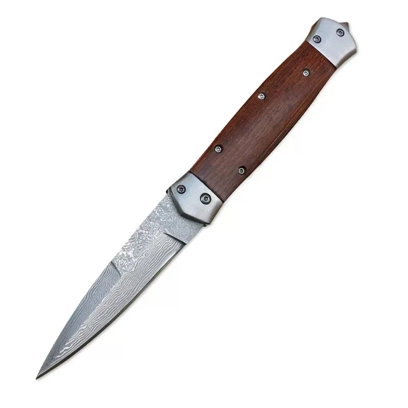 Hot Tactische Pocket Palissander + Staal Handvat Damascus Staal Blade Outdoor Camping Jacht Zakmessen Survival Utility Messen