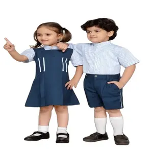 चेक कपड़े लड़कों और लड़कियों के स्कूल वर्दी लड़कों शर्ट आधा पंत और लड़कियों फ्रॉक डिजाइन के साथ