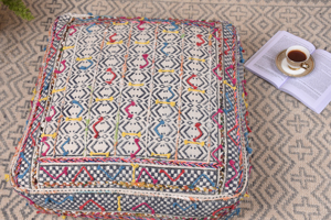 Tribal Traditional Pouffe Handcrafted Block Print Pouf Ottoman Decorative Embroidered Floor <b>Vase</b> Boho Living Room Pouffe Malani - Product Image 3