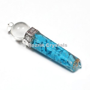 Orgone Turquoise Point With Crystal Ball Pendant - Product Image 1