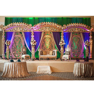 เวทีงานแต่งงานแบบดั้งเดิมธีมสีทอง ตกแต่งเวทีงานแต่งงานเอเชียตะวันออกเฉียงใต้ ประดับตกแต่งเวทีพิธีแต่งงานแบบประกายระยิบระยับ - Product Image 1