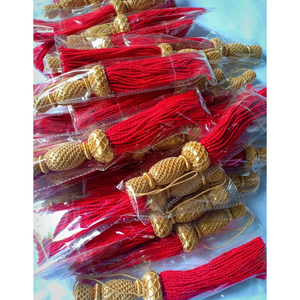 New Design Eco-Friendly Polyester Handmade Durable Lightweight Decorative Sash Tassels <b>Red</b> Gold Fringe Trim 100mm Custom Logo - Product Image 4