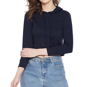 Sudadera corta con forro polar para mujer, Top corto con capucha y hombros al descubierto - Product Image 4