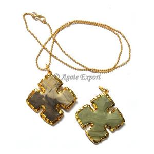 Collier de bijoux à pointe de flèche carrée classique Design plaqué or et argent avec pierre principale en agate et type de chaîne de brin - Product Image 1