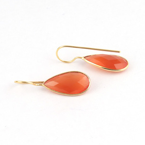 Dernière collection de boucles d'oreilles oeil de chat orange coupe briolette pendantes plaqué or 24 carats boucles d'oreilles pendantes meilleur cadeau de noël pour femme - Product Image 5