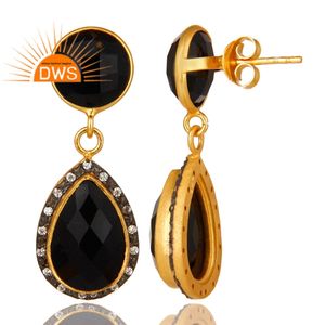 Boucles d'oreilles pendantes en argent sterling 925 avec zircon blanc naturel et onyx noir pour femmes fabricant de bijoux - Product Image 3