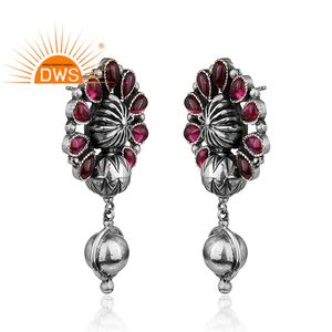 Best Selling 2026 Oxidized Sterling Silver Natural Imitation <b>Red</b> Stone Gemstone <b>Drop</b> <b>Earring</b> For Women Jewelry Manufacturer - Product Image 2