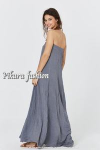 Vestido largo Sexy de lino y algodón para mujer, ropa de playa sin mangas, 100%, para otoño - Product Image 4