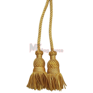 Borla Dorada con Cordón y Flecos Trenzados - Hecha a Mano, Ecológica, Personalizable en Tamaño y Color para Decoración Textil del Hogar - Product Image 1