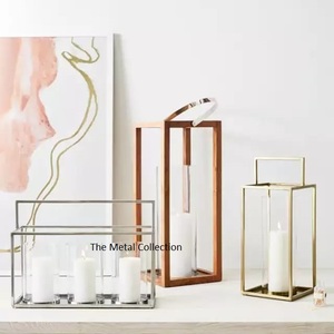 Bougeoirs en métal avec pied en verre transparent, chandelier de jardin, lanterne, lampe éolienne, décor - Product Image 1