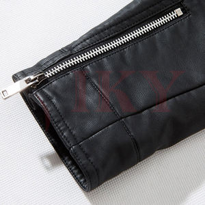 Homme veste en mousse peau de mouton veste en cuir brillant avec manches régulières col montant devant - Product Image 5