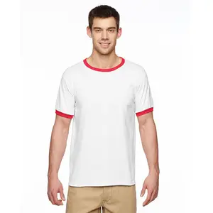 Camiseta blanca y cuello rojo para hombre, Camiseta de algodón 100% unisex, suministro directo de fábrica, manga corta, cuello redondo para adulto